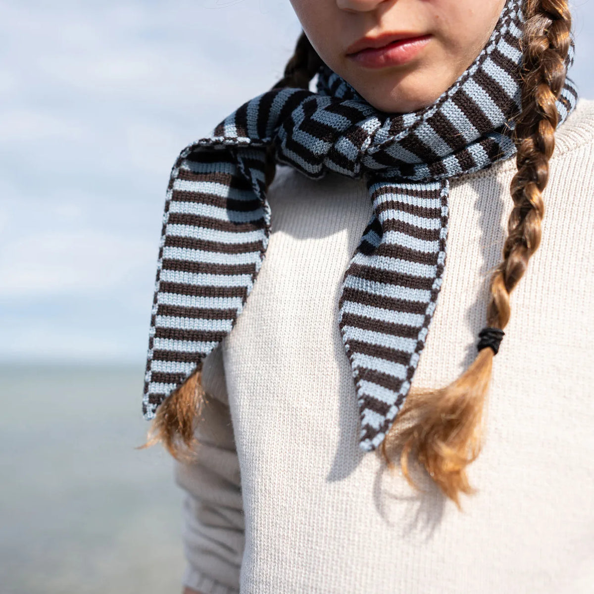 THE WOOLLY FAMILY SCARF STRIPED - CHOCOLATE / BLUE