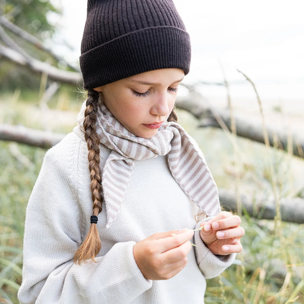 THE WOOLLY FAMILY SCARF STRIPED - SAND / CAPPUCCINO
