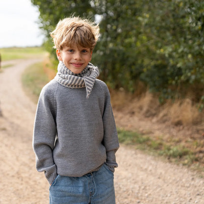 THE WOOLLY FAMILY SCARF STRIPED - SAND / CLOUD GREY