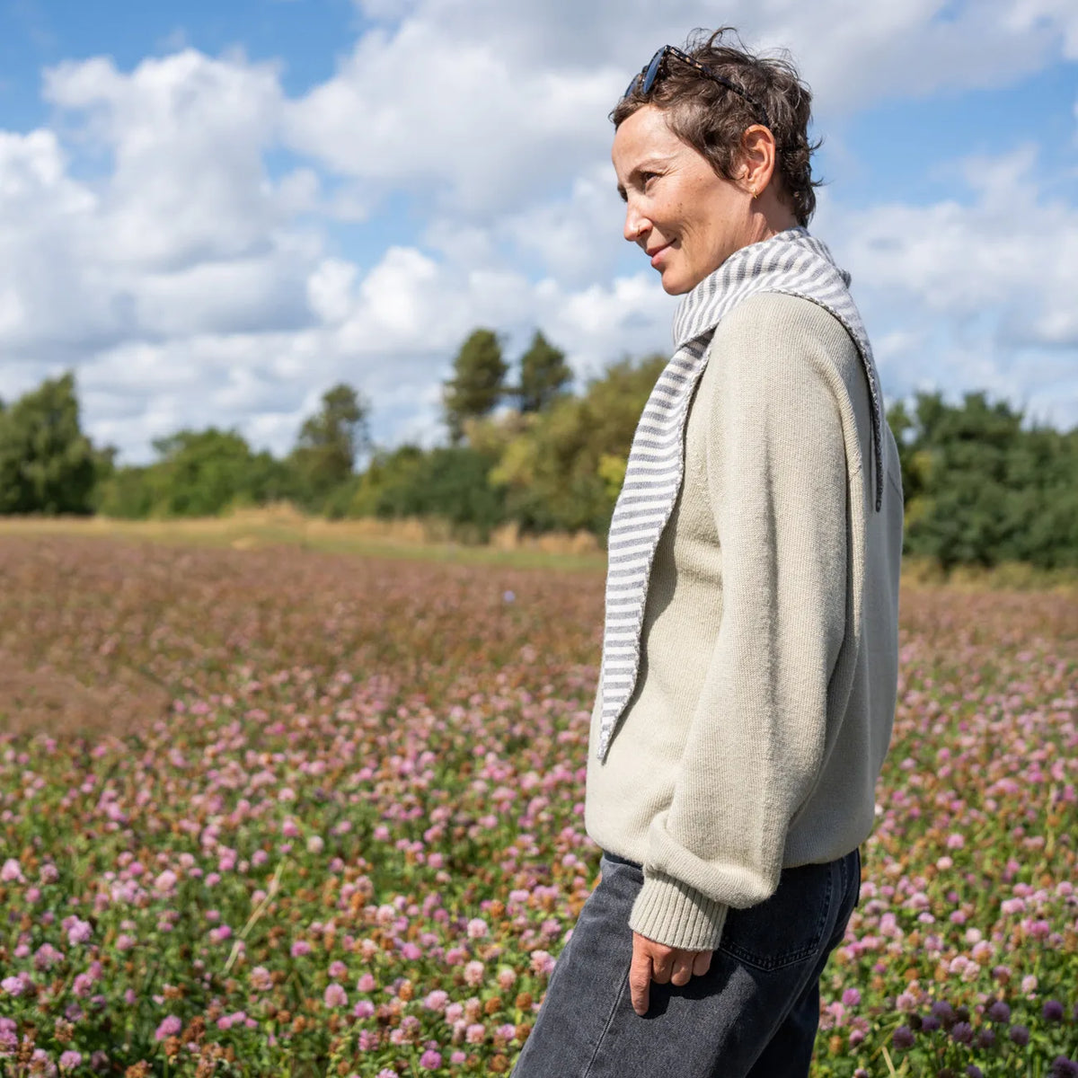 THE WOOLLY FAMILY SCARF STRIPED - SAND / ROSE